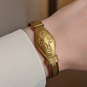 VINTAGE BRONZE BRASS FACE CUFF BRACELET